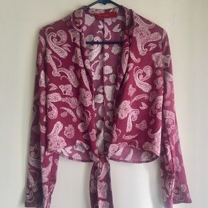 Akita Silk Front Tie Long Sleeve Crop